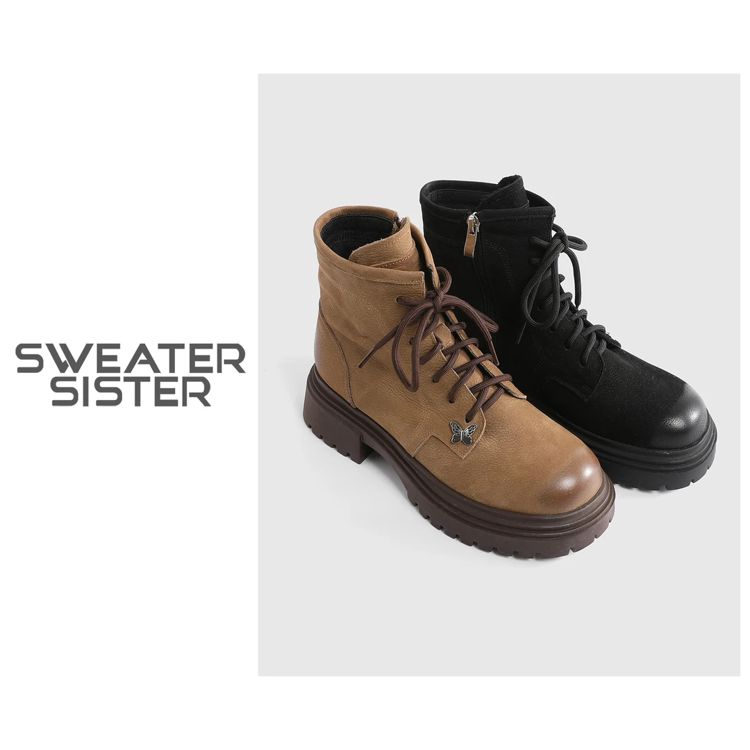 英伦风潮酷工装绑带拉链马丁靴女67310