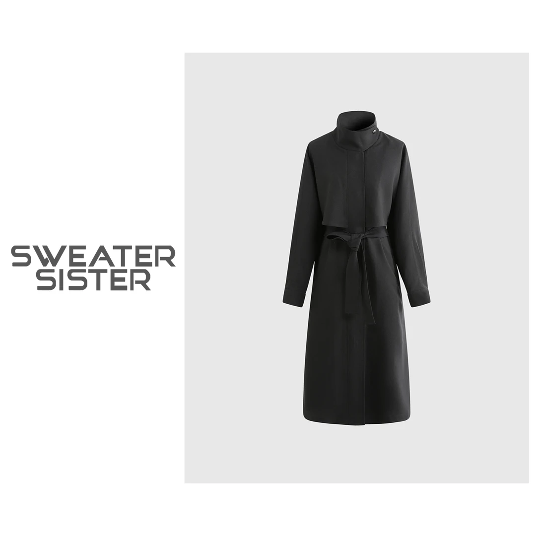 韩版休闲气质立领长款风衣女515-01115