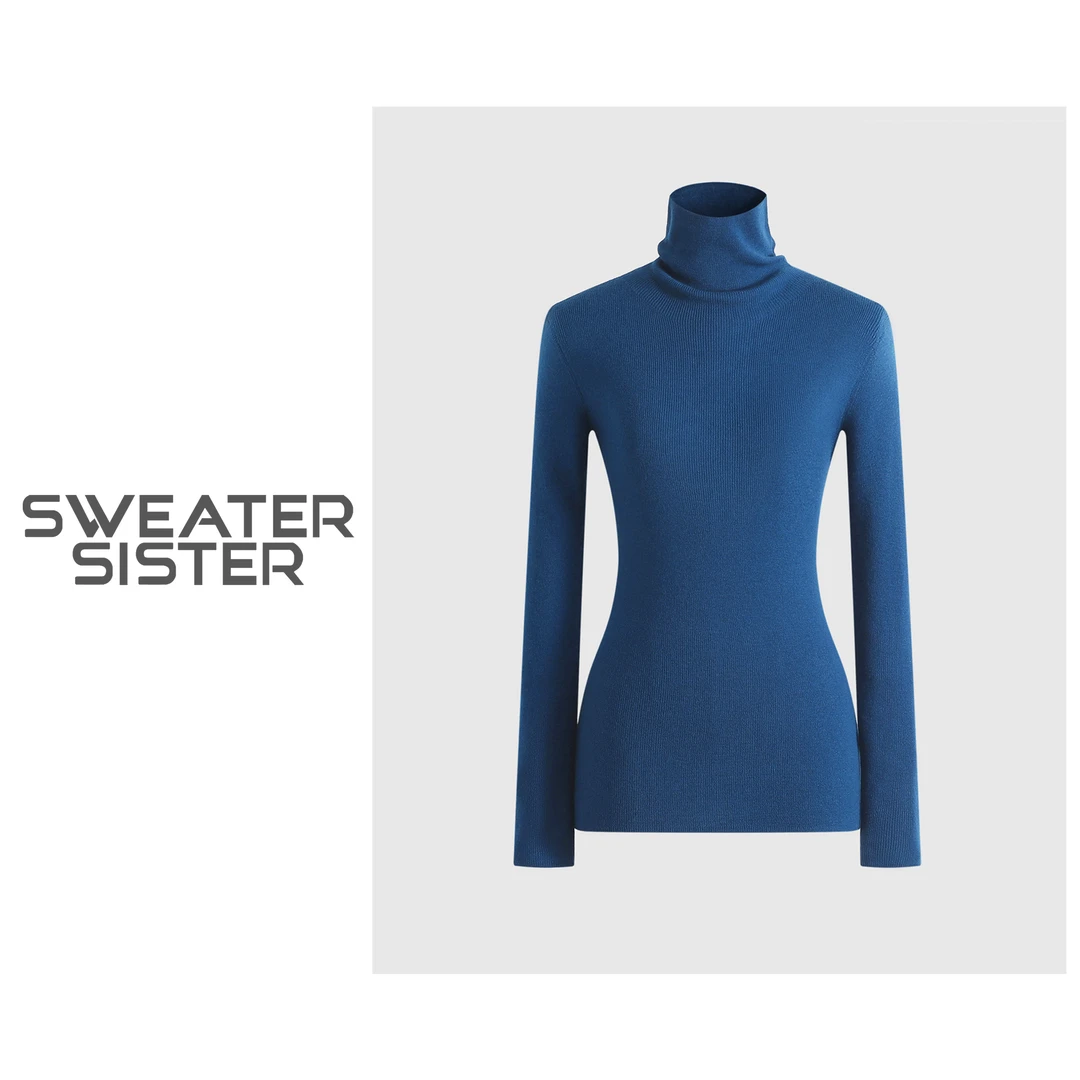 多巴胺色系堆堆领全羊毛针织打底衫女098-001