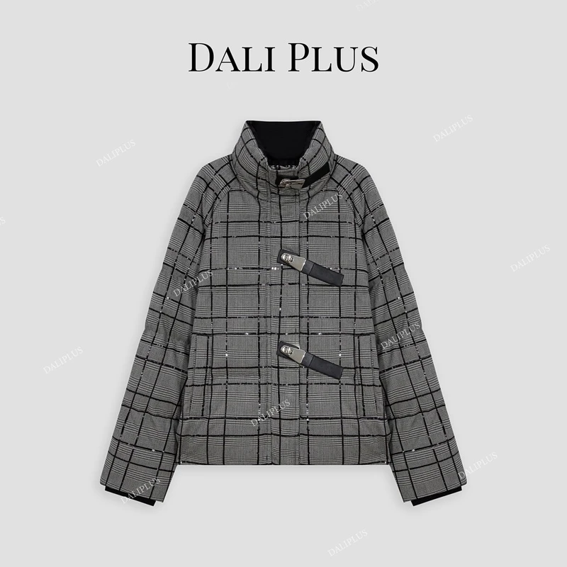 DALI PLUS高级灰拼皮凯莉扣鸭绒服高端短款羽绒服-D4KK0134