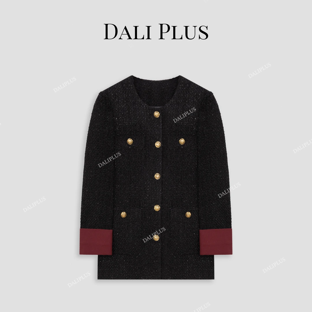 DALI PLUS新年系列高贵小香风袖子拼接设计感呢子鹅绒服-D4XY0373