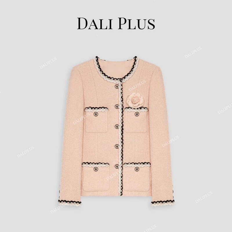 DALI PLUS高奢线 温柔法式肉粉色羊.毛箱型小香风外套-D4XY0218