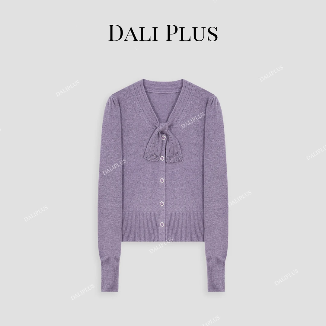 DALI PLUS【100%羊毛】高级紫色钉珠长袖针织衫-D4TT0081
