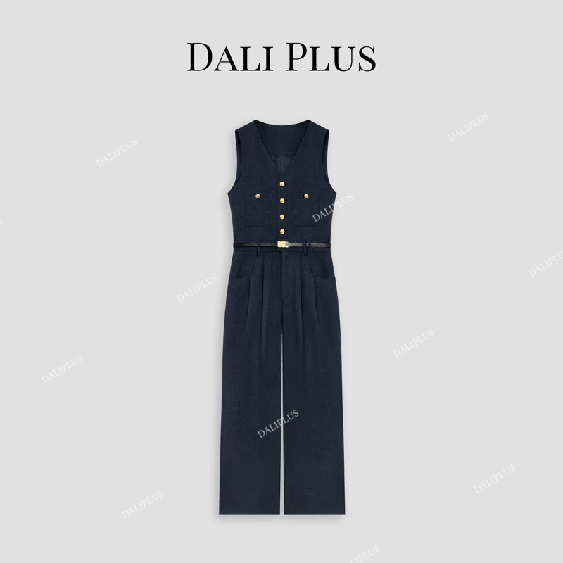 DALI PLUS通勤职业高级感气质藏青色高档无袖连体衣裤-D4KK0097