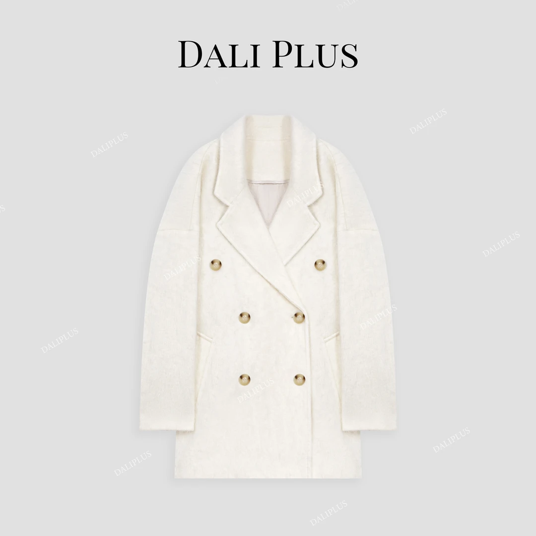 DALI PLUS【100%山羊绒】高端线氛围感白色中长款呢外套-D4MM0813-1