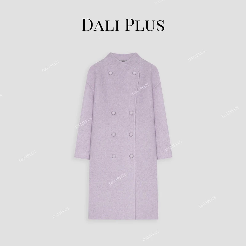 DALI PLUS【牦牛绒桑蚕丝】优雅浪漫紫色斜襟双面呢大衣-D4MM0381