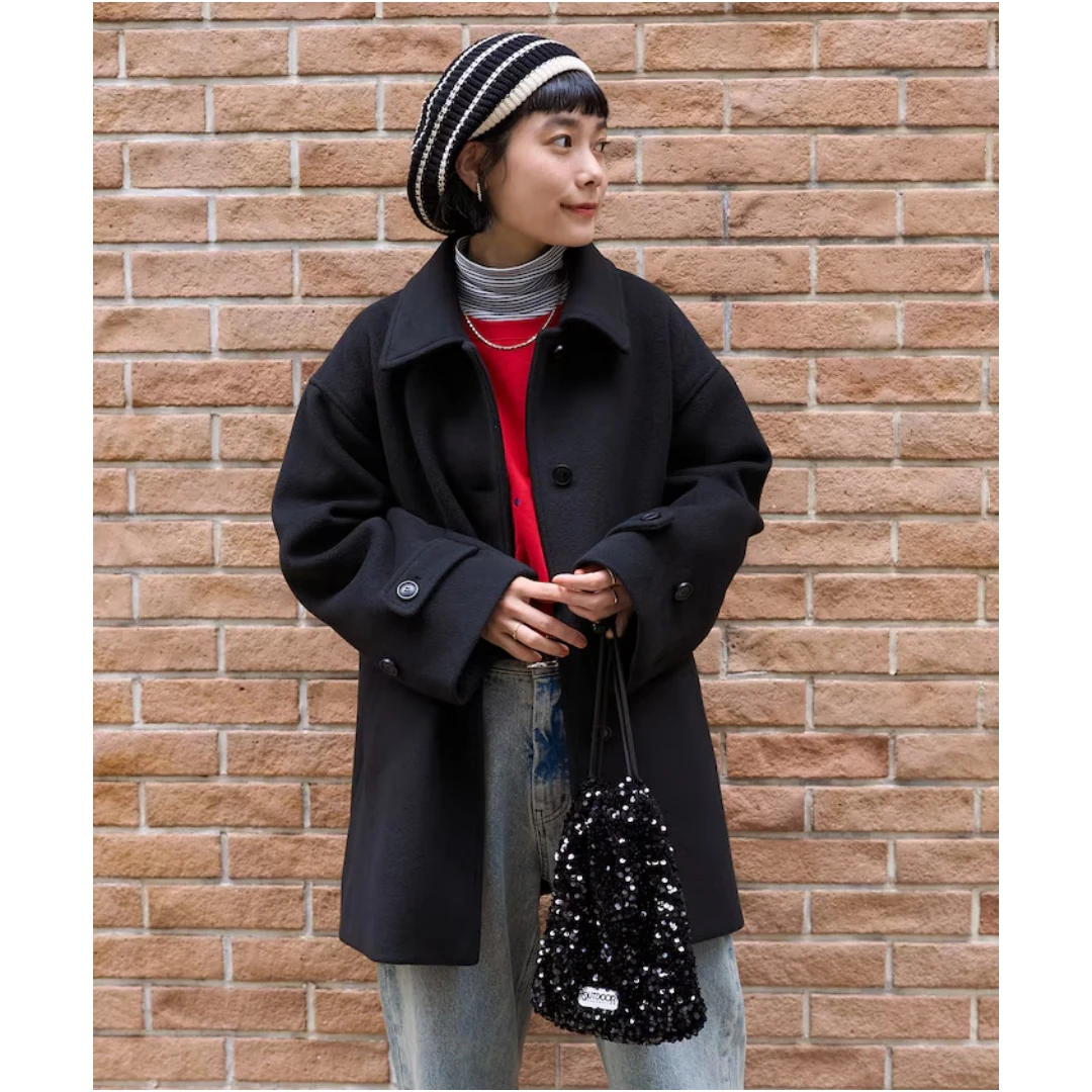 【DD外贸】 F 秋季新款 时尚宽松百搭中长款毛呢外套