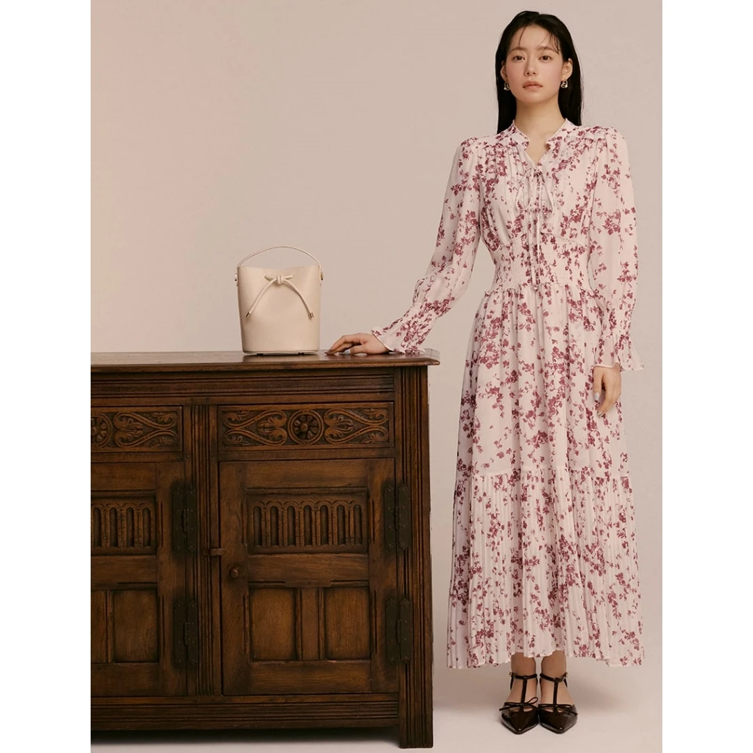 【DD外贸】 重磅明星杂志款 S 碎花气质雪纺修身连衣裙