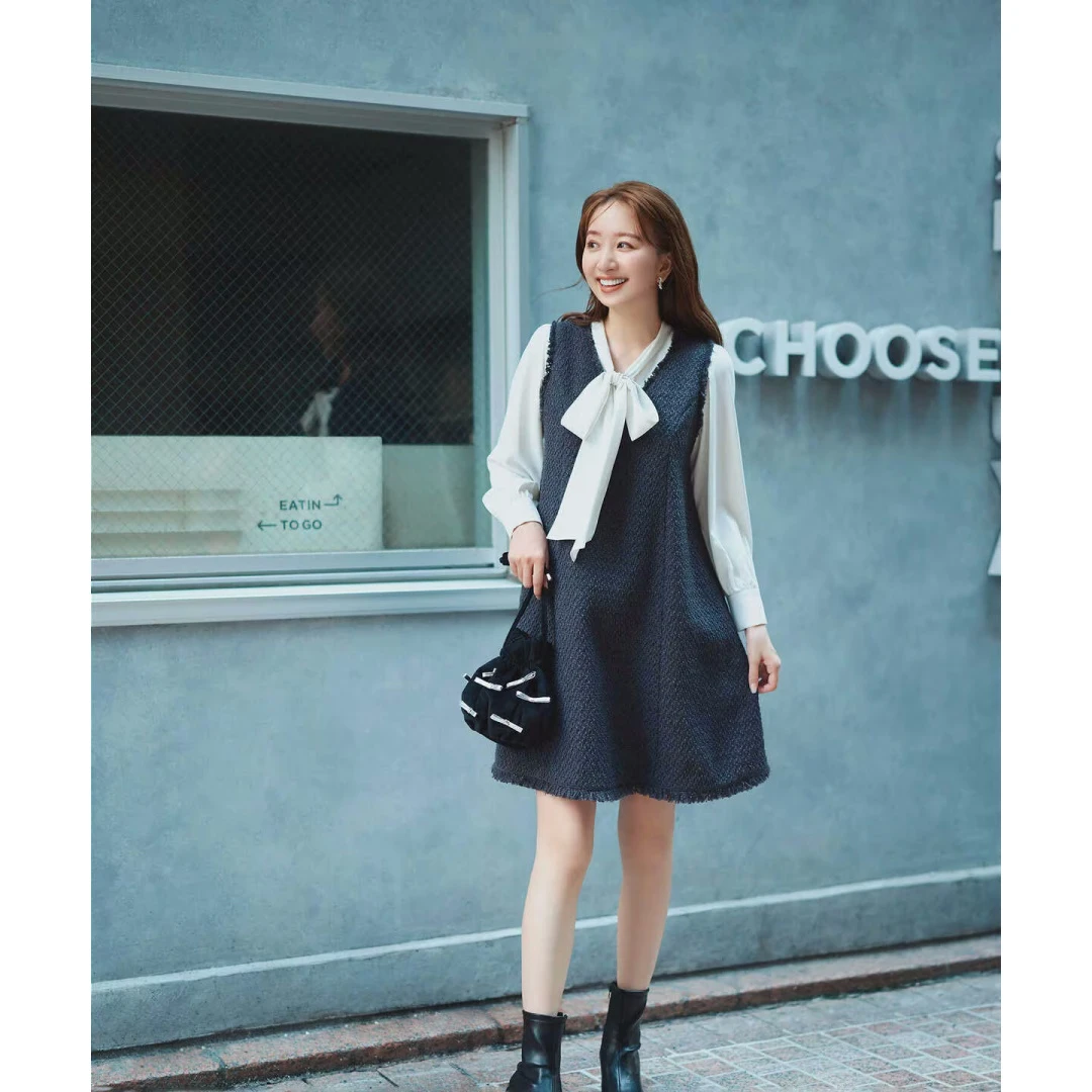 【DD外贸】 秋季新款 N 显瘦气质时尚高级感外搭连衣裙