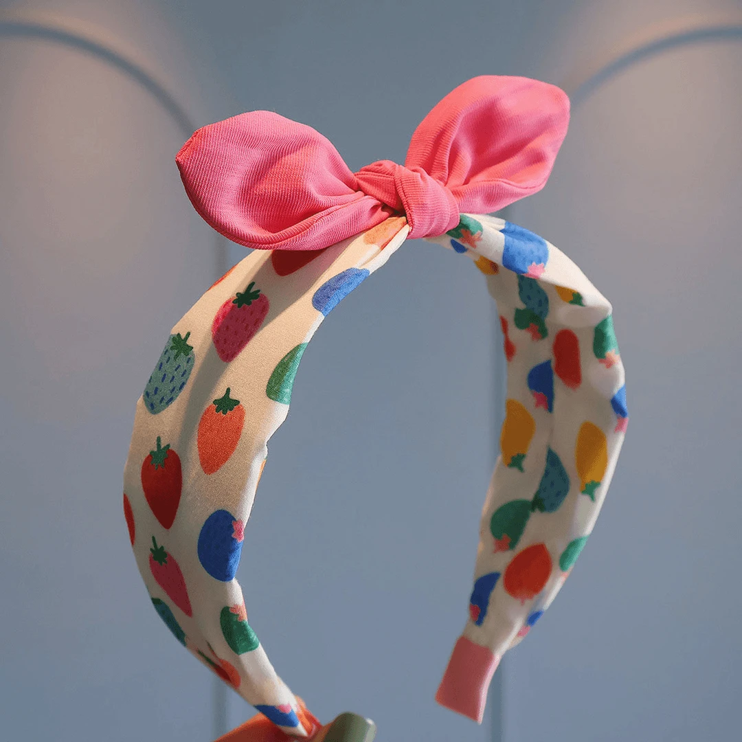 韩版儿童立体兔耳朵发箍可爱草莓布艺压发头箍女孩不勒头防滑发卡