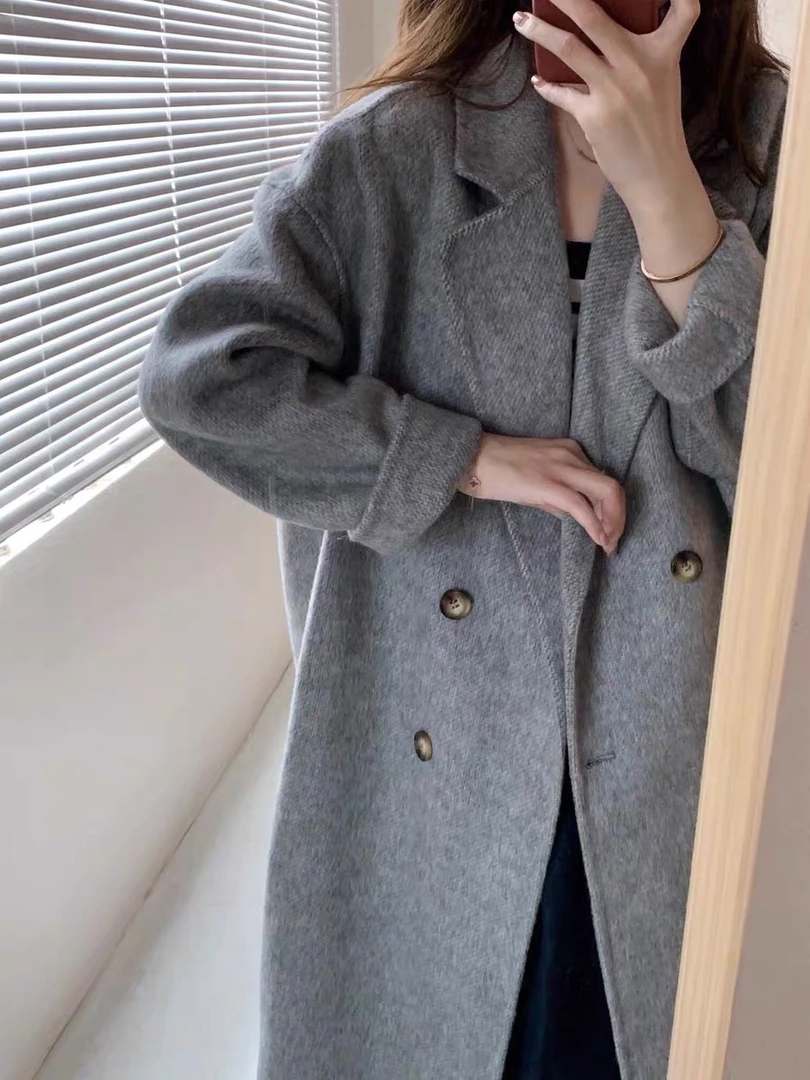 经典四粒扣长款长毛大衣女士新款气质宽松百搭