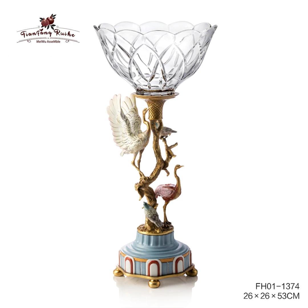 MEIWU ASSEMBLE 美式铜配水晶桌面装饰果碗摆件