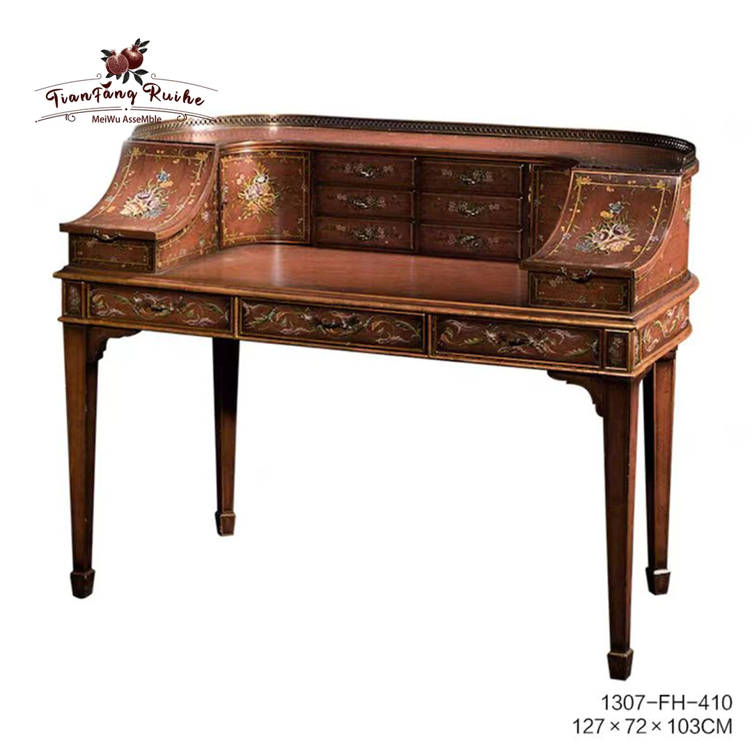 MEIWU ASSEMBLE 美式实木手绘玄关桌长条靠墙桌子复古进门条案