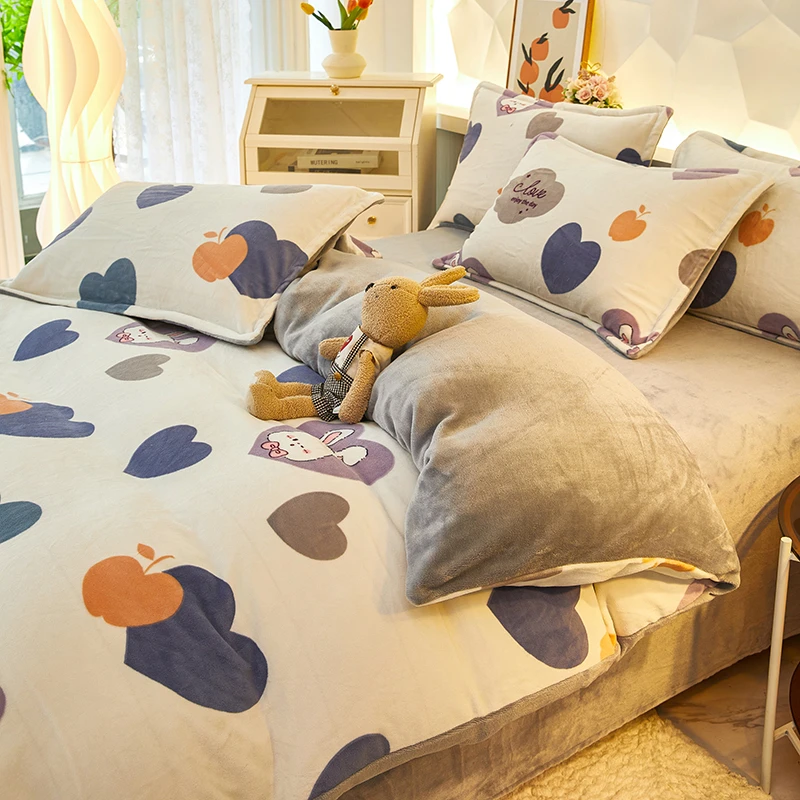 牛奶绒四件套珊瑚绒法兰绒双面绒加绒被套床单宿舍三件套卡通冬季
