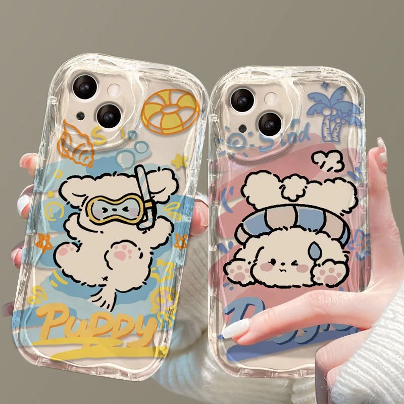泳圈小狗适用iPhone15promax苹果13/14手机壳12全包11卡通xr防摔8