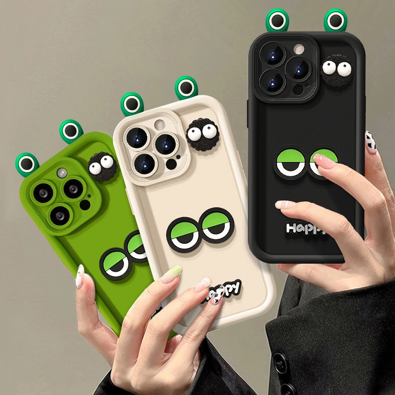 搞怪煤球青蛙适用iphone15/14promax手机壳苹果13全包12/11硅胶xr