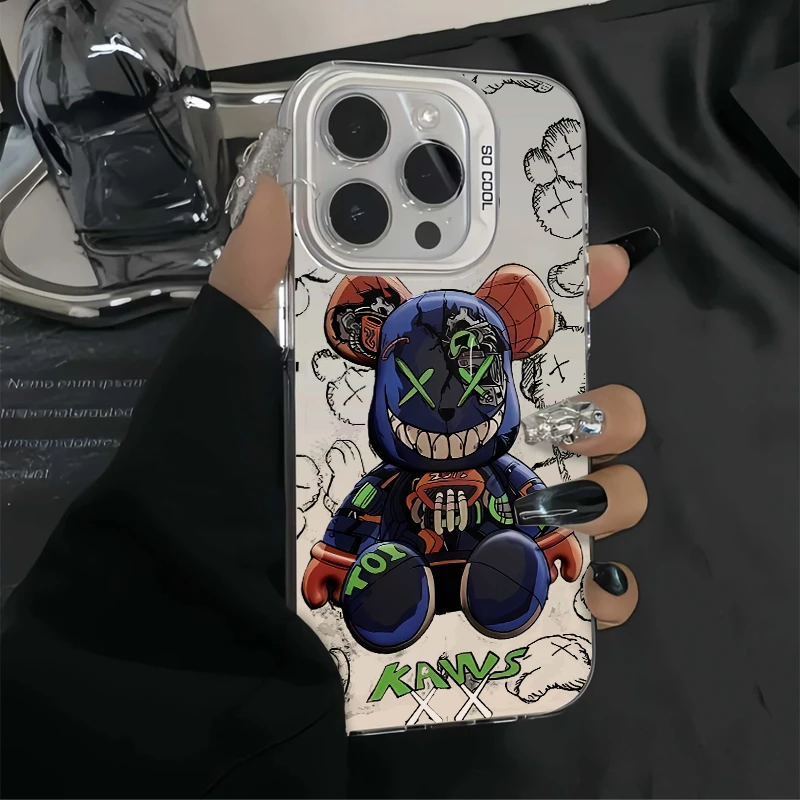 潮牌玩偶熊手机壳适用于苹果15promax创意13/14彩银7/8p防摔xs/xr