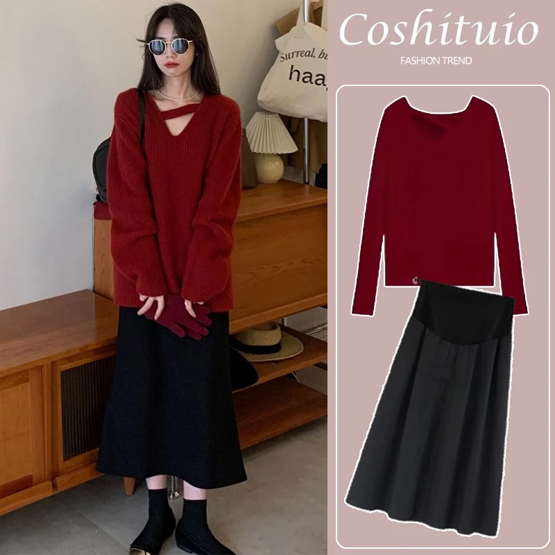 孕妇装秋装时尚套装2023春秋款韩版秋冬毛衣宽松慵懒中长款上衣女