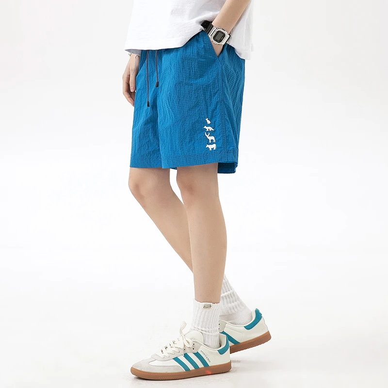 老CHENG铺子夏季潮牌休闲五分裤情侣暗格纹日系迷彩速干沙滩裤男