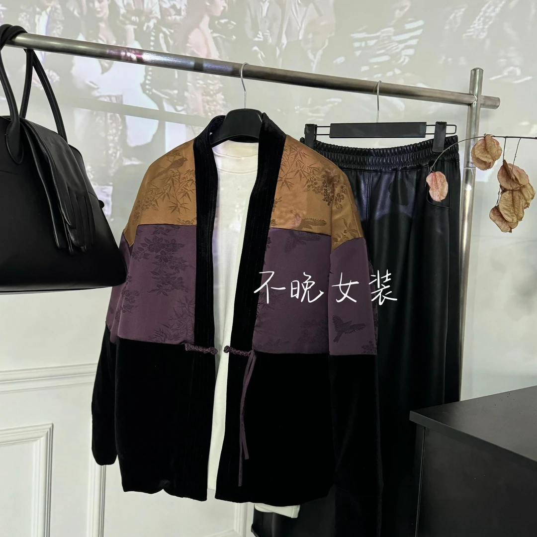 设计师款【夜曲】缎面拼接加薄面宽松大版外套新中式休闲调性秋冬