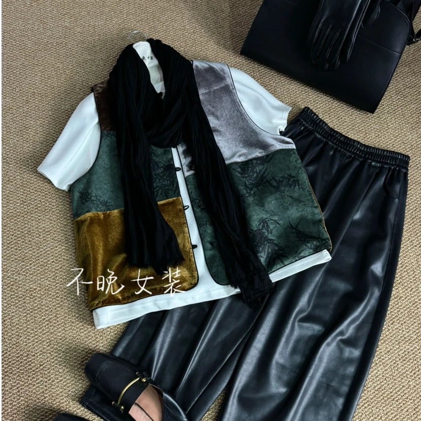 设计师款【加州旅馆】丝绒缎面拼接春款马甲百搭休闲小众调性春夏