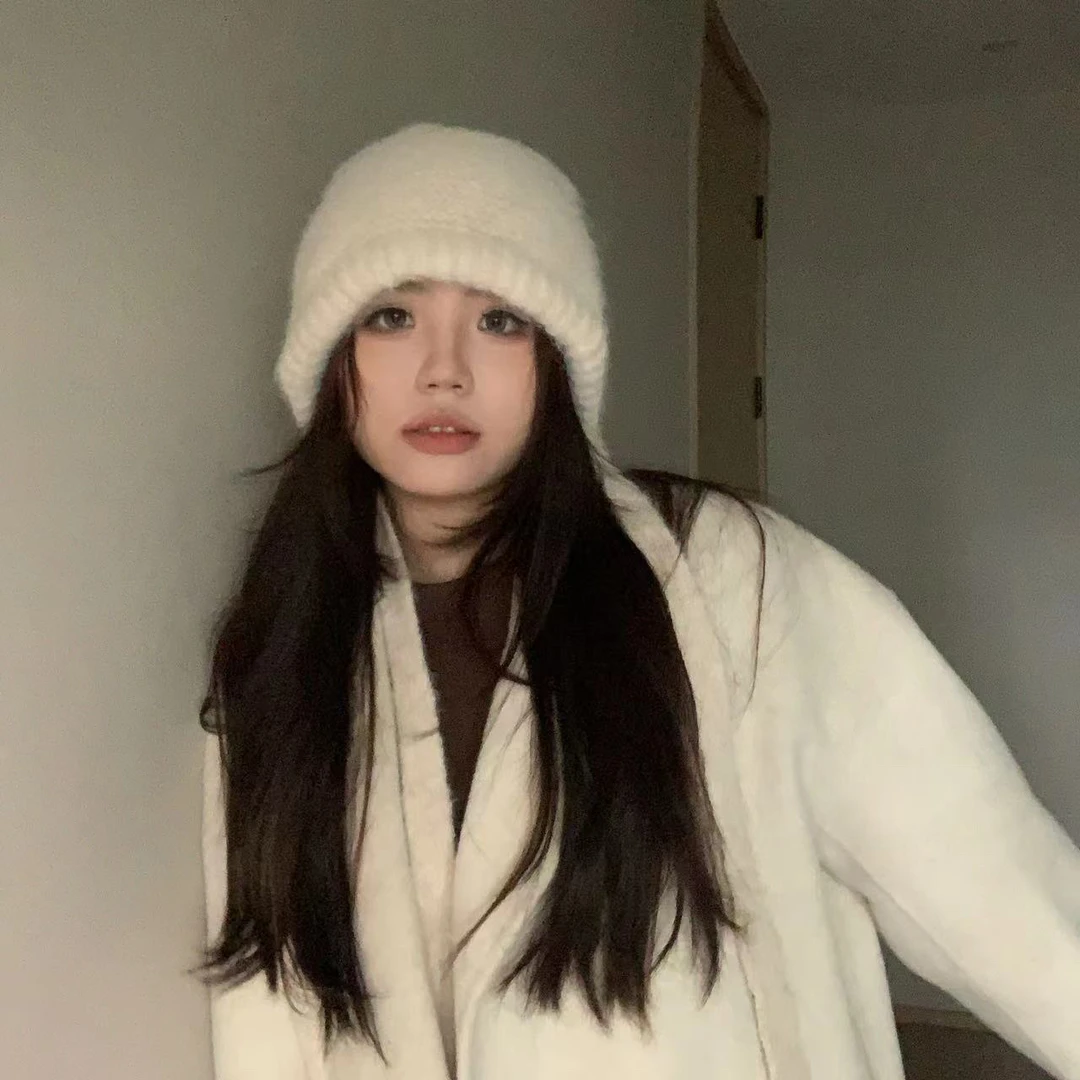 129秋冬韩系羊绒氛围感抽绳设计套头帽加厚保暖日系休闲骑车不掉