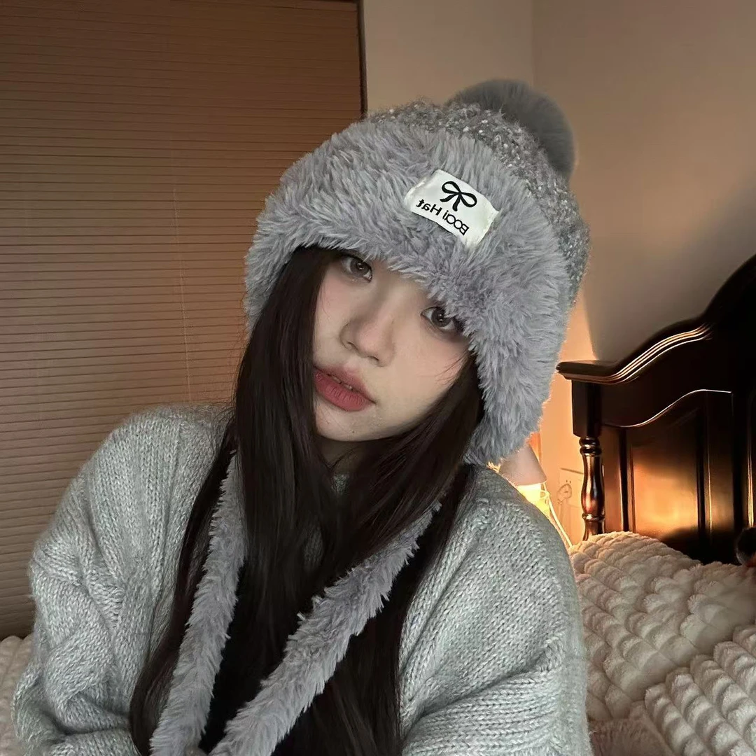 264大头63cm可戴秋冬双层保暖显脸小毛球针织帽