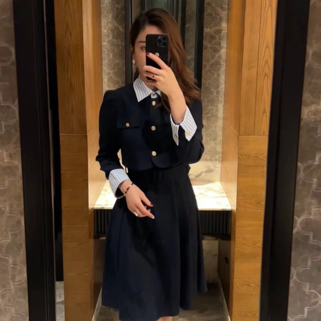 【DL高端定制】气质翻领百搭设计师款连衣裙99009