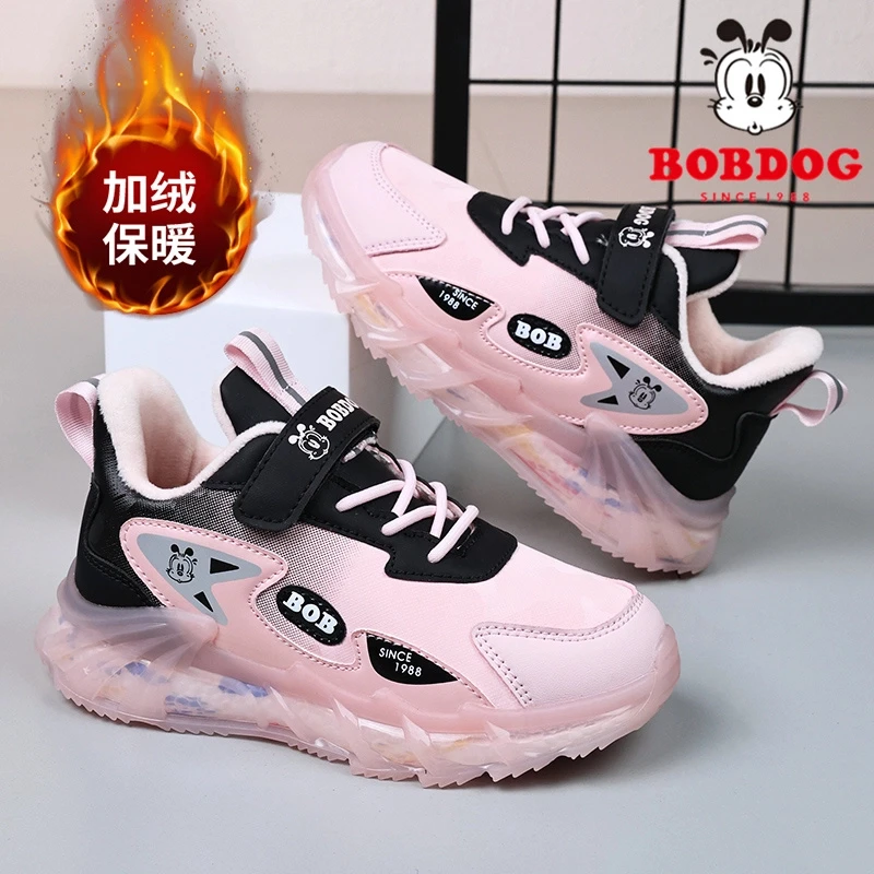 巴布豆女童棉鞋加绒二棉秋冬款加厚中大童保暖女孩软底儿童运动鞋