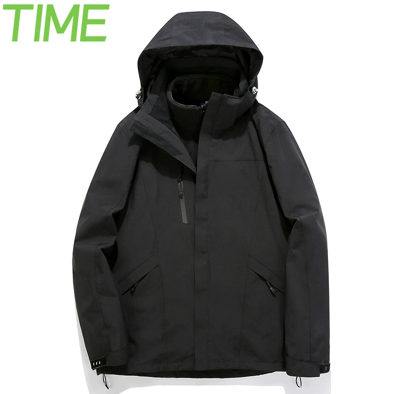 黑色冲锋衣三合一女秋冬季防水防风外套露营户外服登山服男中老年