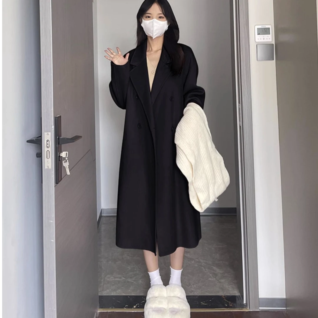 高档双面羊毛大衣女中长款2023年秋冬季新款高端100%纯羊毛呢外套