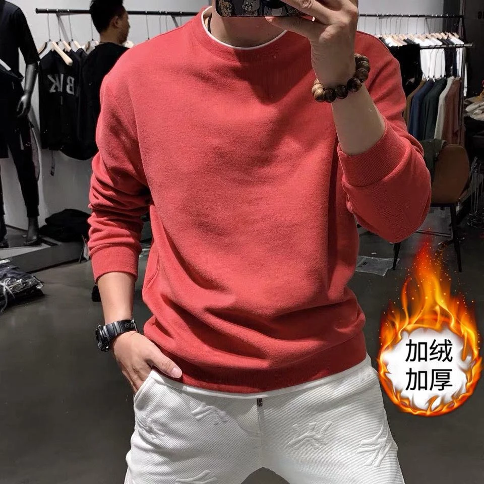新品卫衣男装纯色长袖T恤男士圆领百搭情侣套头卫衣冬季