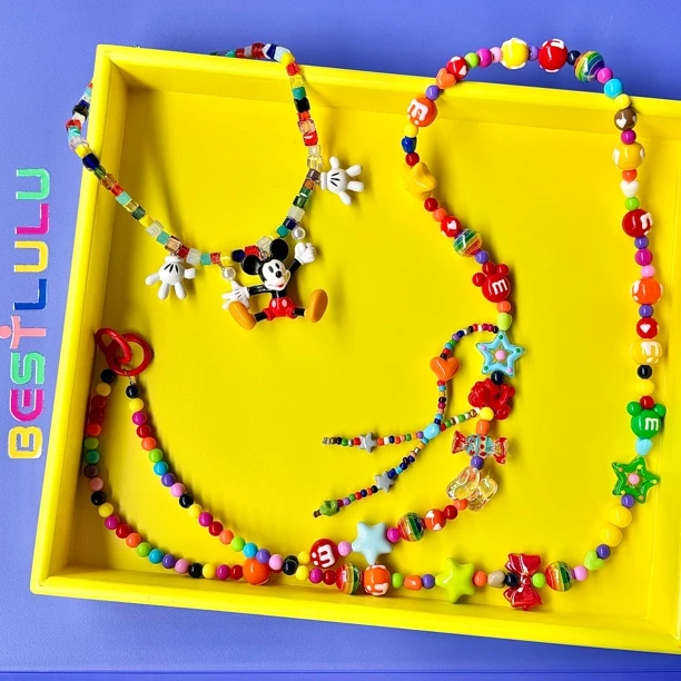 高颜值大米米创意饰品水晶彩色串珠亚克力链