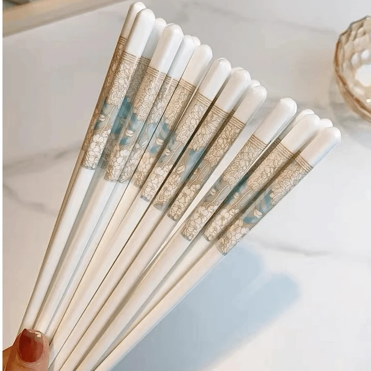 时光漫步10双陶瓷筷子高档防霉抗菌高颜值筷子卫生环保家用商用