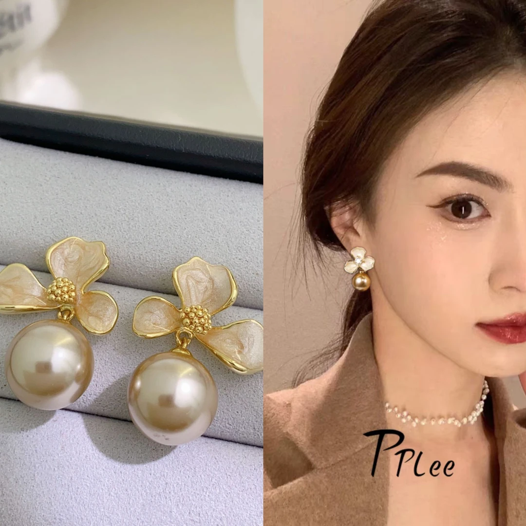 铜合金仿珍珠耳饰 907#法式甜美花朵珠珠耳钉耳环气质百搭