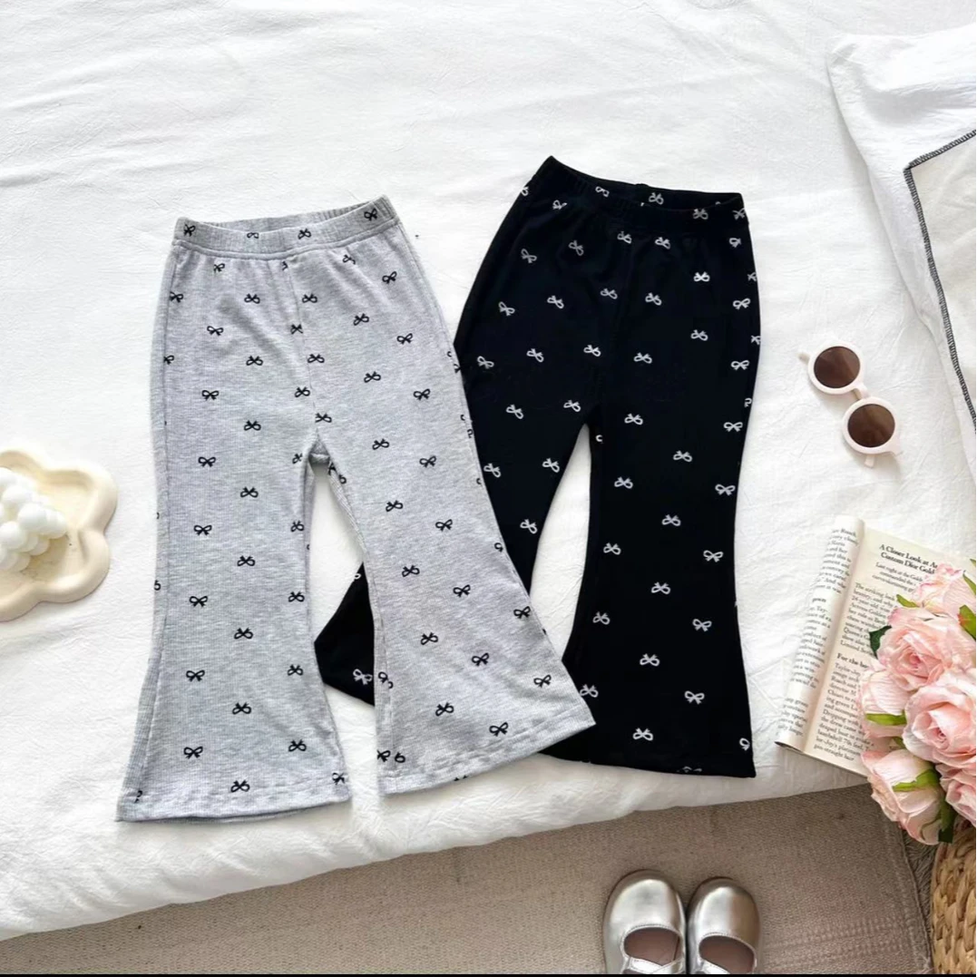 2025春秋新款喇叭裤儿童洋气修身打底裤女童宝宝舒适高弹印花裤子