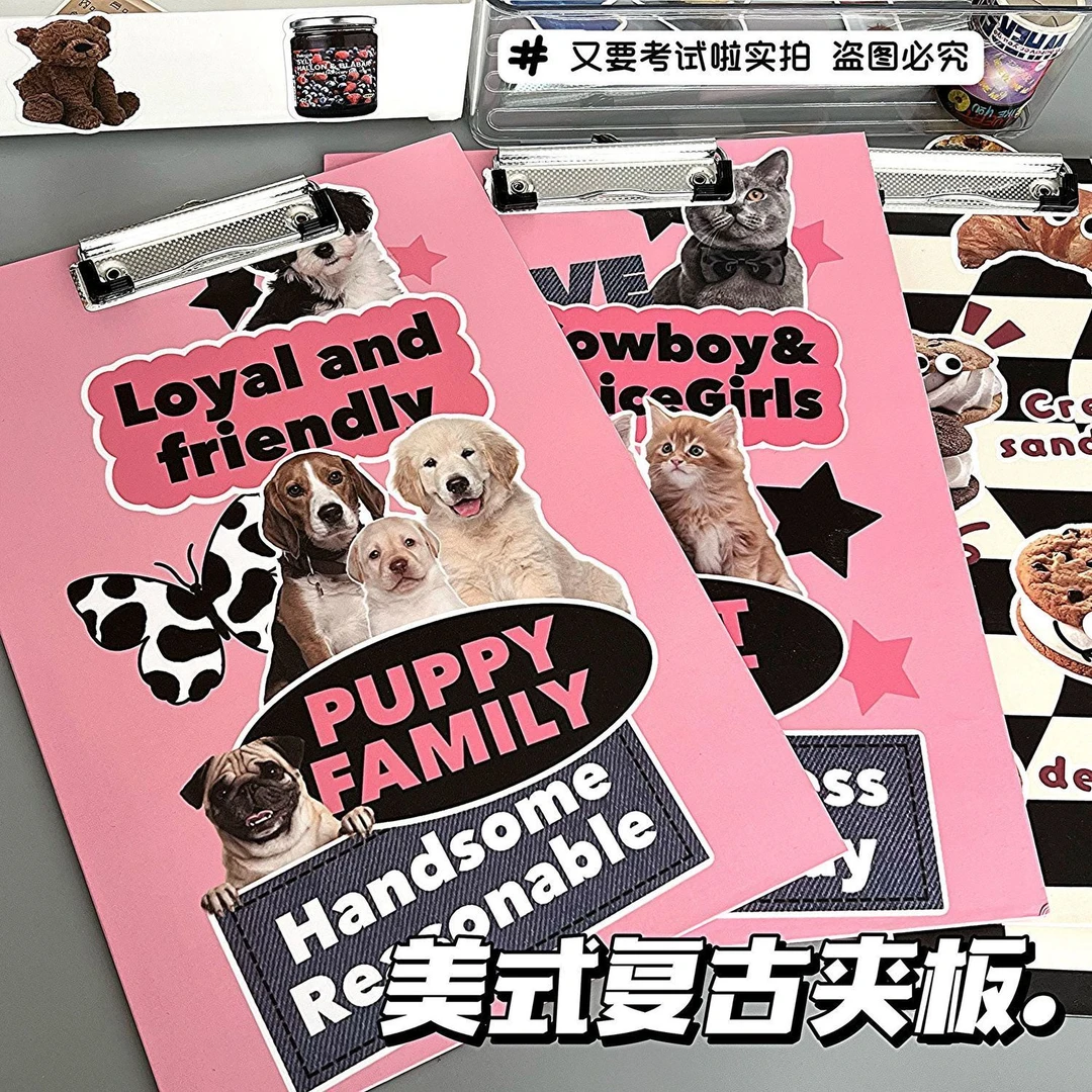 加厚新款美式复古风板夹A4试卷文件夹棋盘格子熊可爱卡通写字垫板