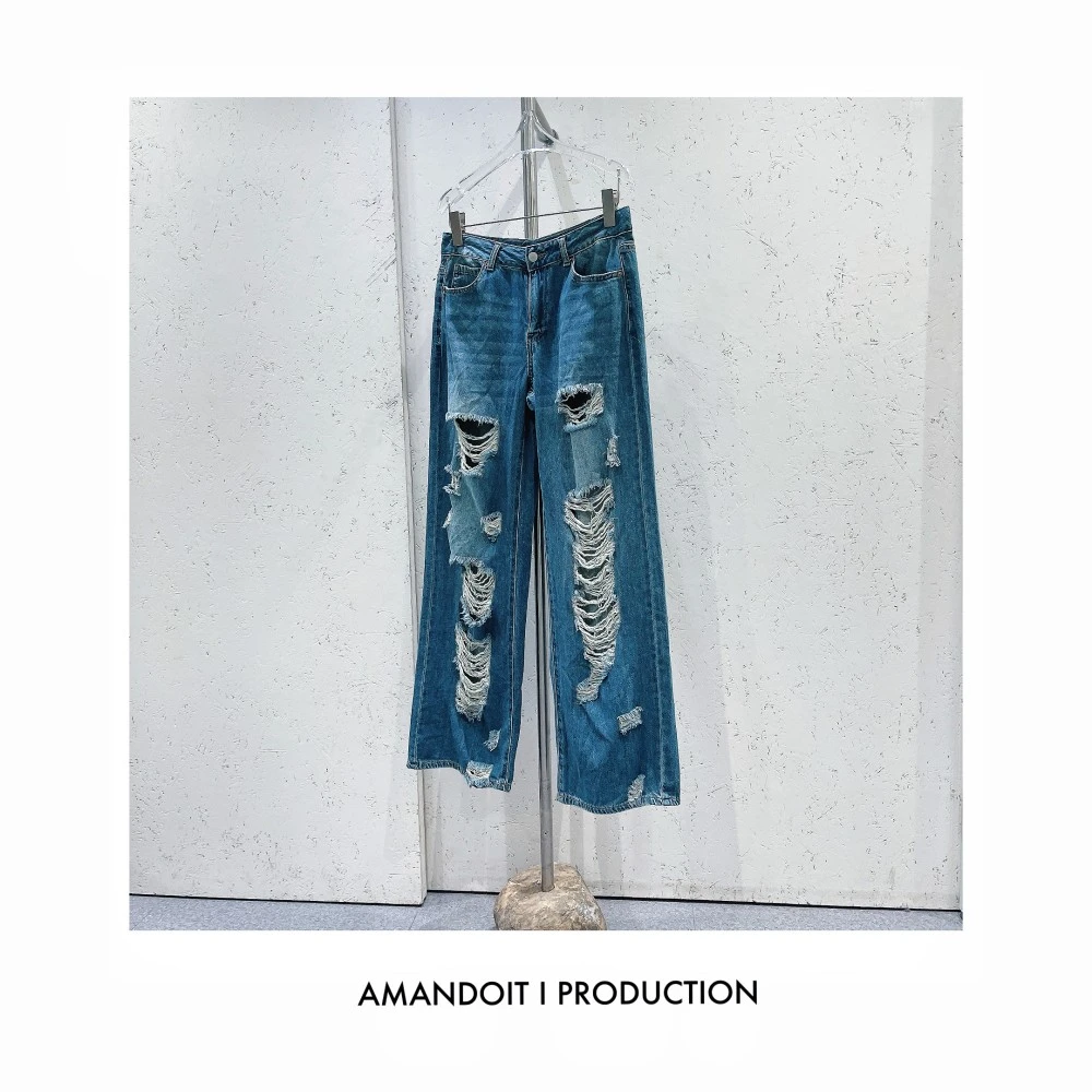 3623丨时尚百搭破洞阔腿牛仔裤