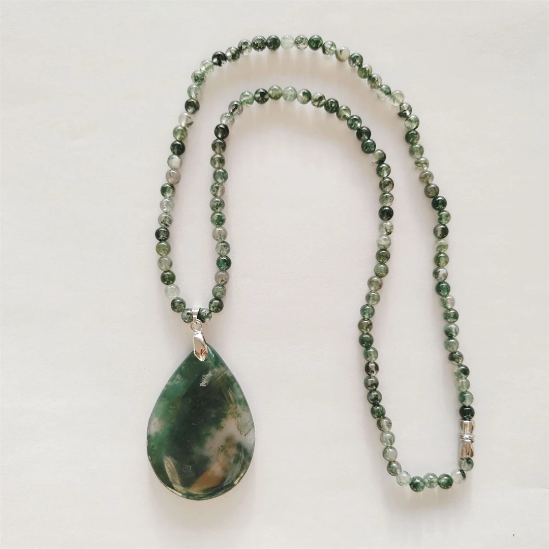 高端珠宝水滴形水草玛瑙吊坠配珠串项链女款DD415