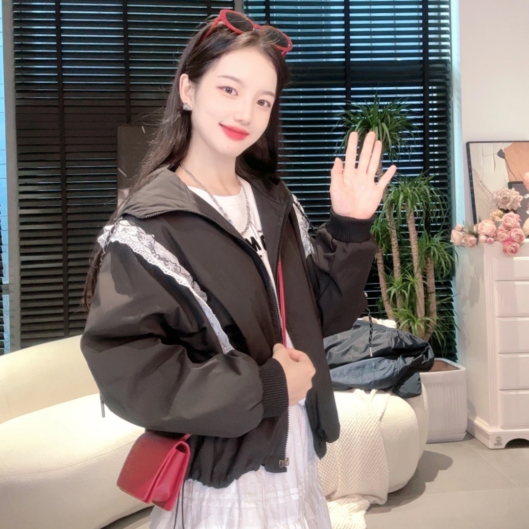 【花涂】2025春季韩国东大门潮流新款拼接设计款女花边宽松短款