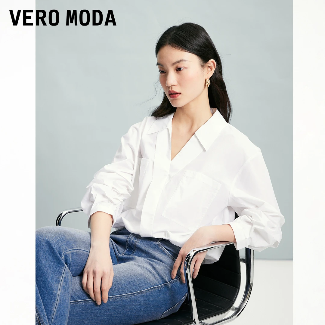 Vero Moda雪纺衫女衬衣春季时尚气质纯色白简约通勤优雅独特上衣