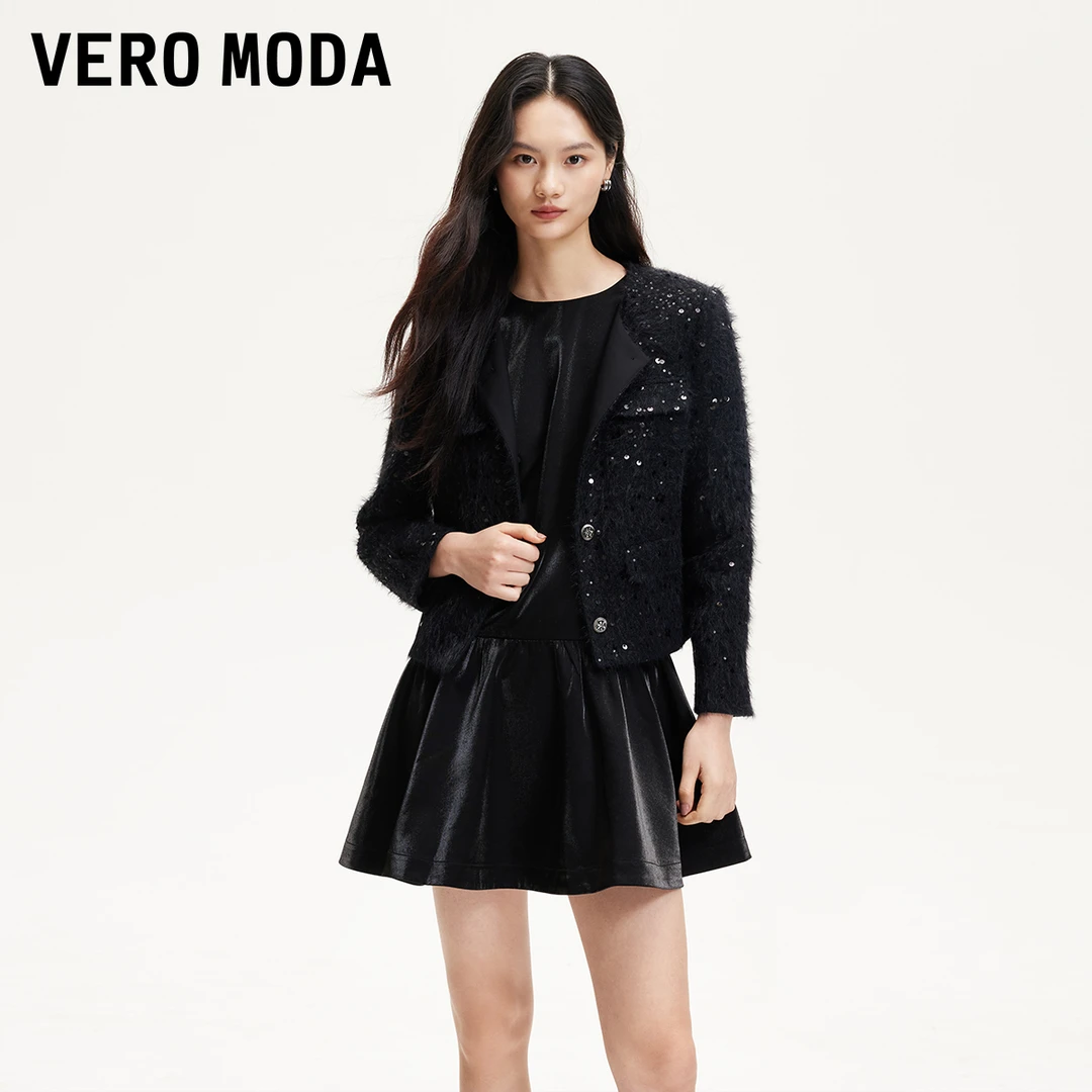 Vero Moda连衣裙气质款真两件小香风外套光泽感轻奢高级感女装