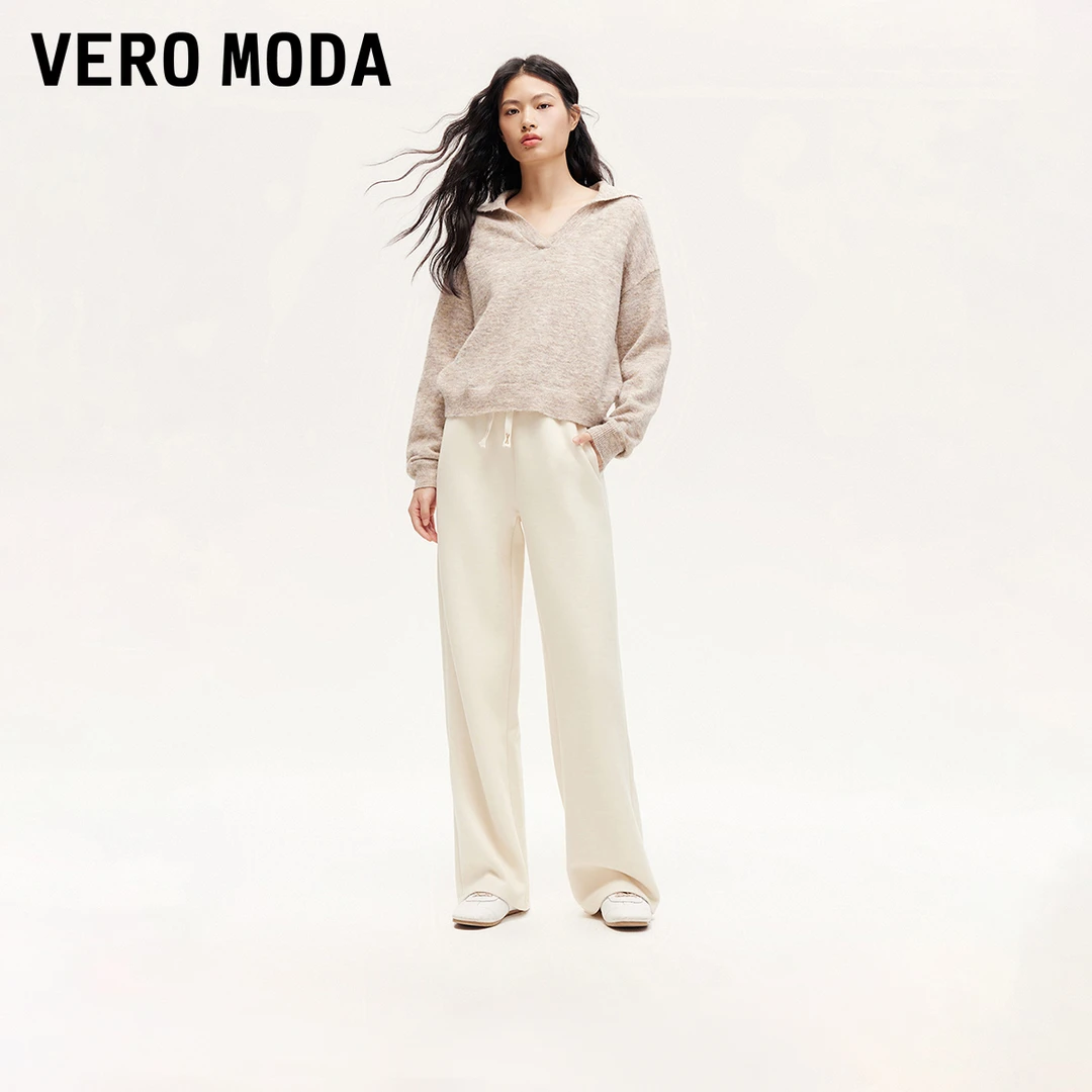 Vero Moda秋冬新款休闲裤女宽松高腰阔腿百搭针织直筒高级感女装