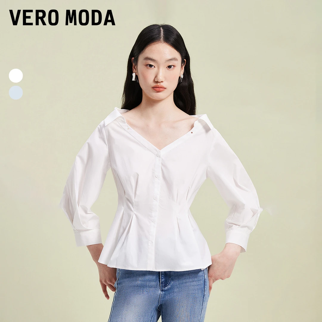 Vero Moda衬衫女春夏百搭纯色收腰显瘦七分袖洋气通勤高级千金