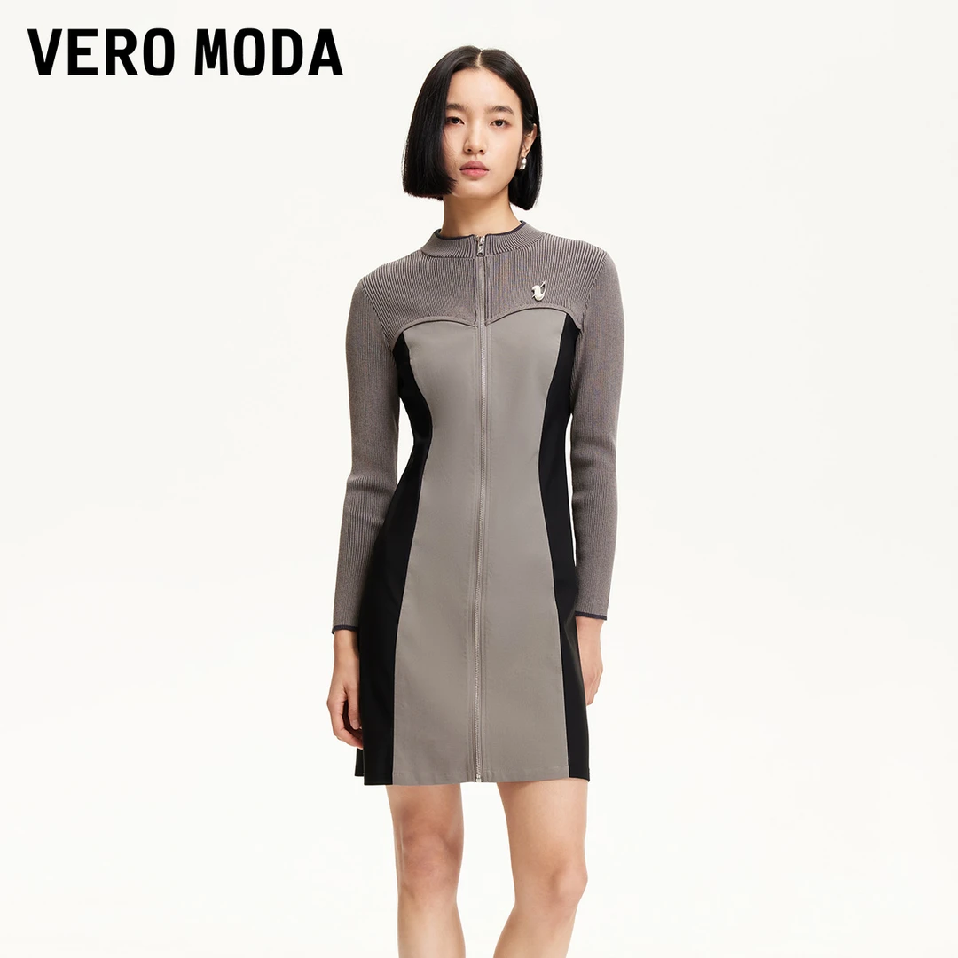Vero Moda连衣裙25金属装饰拉链撞色拼接欧若轻机能轻奢慵懒风