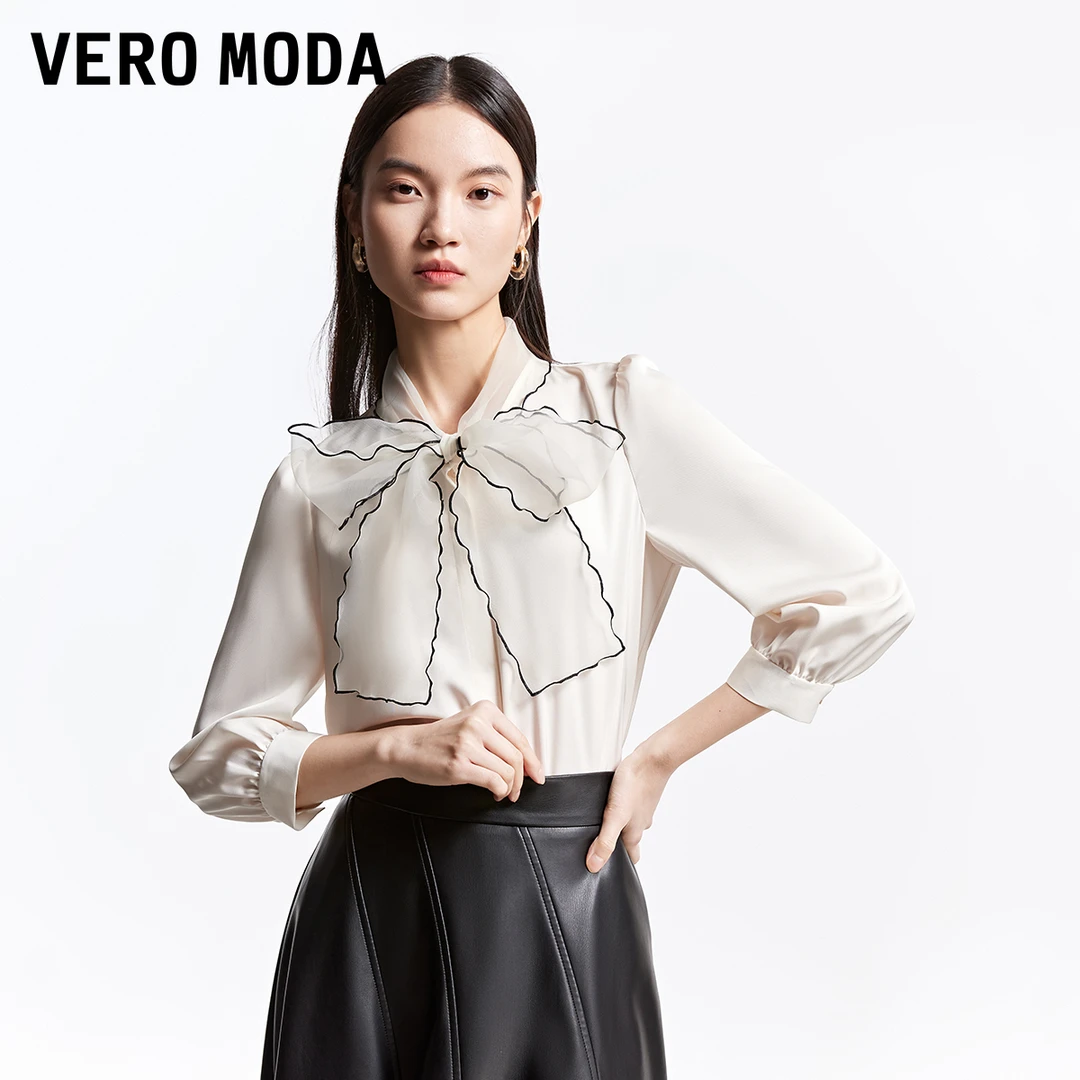 Vero Moda衬衫女春游出行荷叶边系带七分袖优雅气质高级感衬衣
