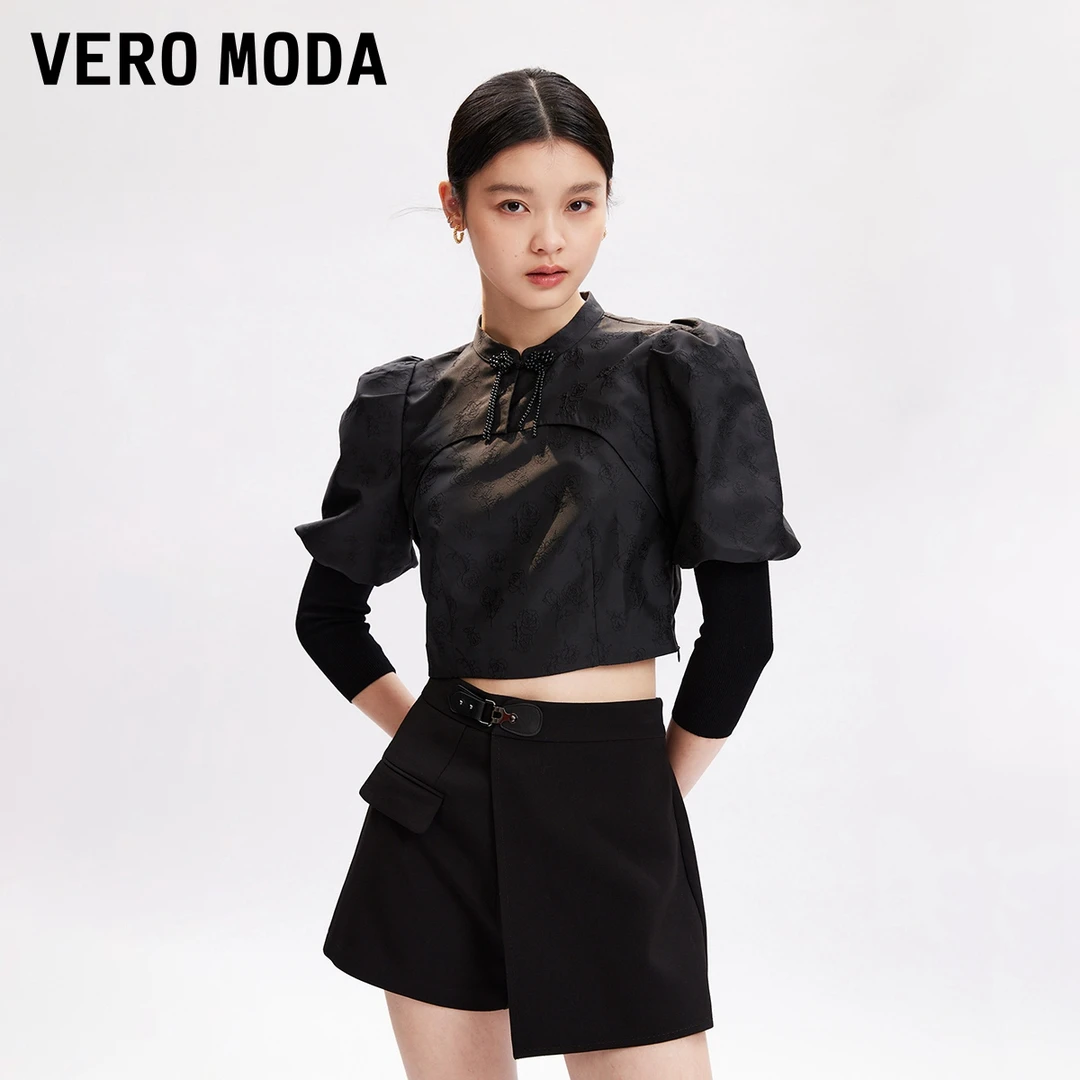 Vero Moda新中式上衣荷叶边国风新中式两件套独特漂亮小衫