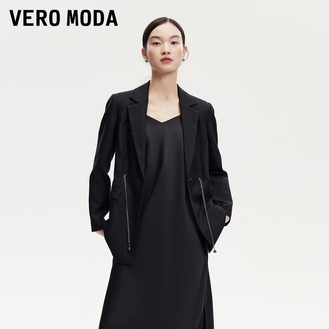 Vero Moda西服女腰链细闪精致翻领九分袖通勤日奢风爆款休闲洋气