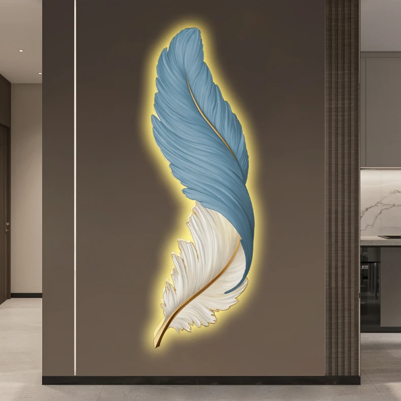 羽毛氛围灯画客厅背景墙挂画现代高档餐厅玄关装饰画轻奢装饰挂画