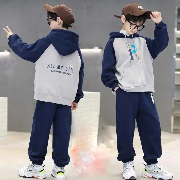 -新款中大童字母加绒款连帽卫衣亲子装休闲运动秋冬两件套
